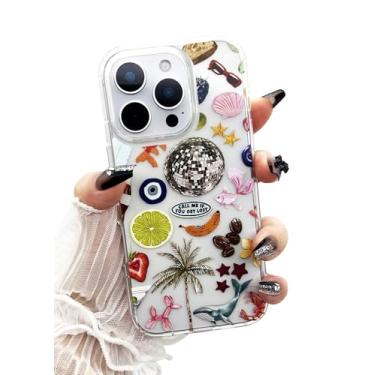 Imagem de Caqvkcs Capa fofa para iPhone 16e, capa de telefone transparente com conchas, praia, verão, capa protetora com padrão de colagem europeia para iPhone 16e para meninas e mulheres