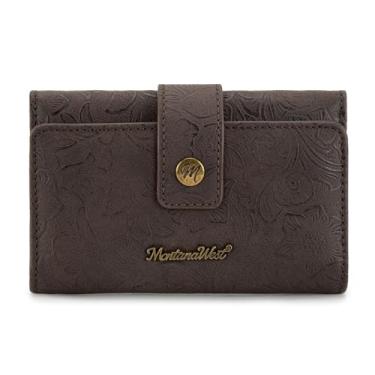 Imagem de Montana West Carteiras pequenas femininas com três dobras com bloqueio de RFID, carteira feminina para cartão de crédito, carteiras de viagem ocidentais com janela para identidade, Café