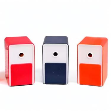 Imagem de Apontador de Lápis com Manivela, Lâmina Helicoidal de Aço, Base Antiderrapante, Depósito, 8x5cm, Plástico/Aço, para Lápis até 10mm (Vermelho)