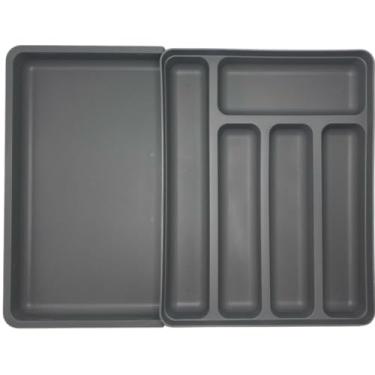 Imagem de Porta Talheres Organizador De Gavetas Extensível Logic OU Cozinha Ajustável Plástico Resistente 28 x 36 cm para Casa, Apartamento ou Kitnet, Mantém Talheres Organizados