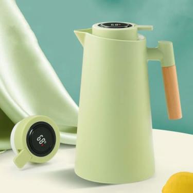 Imagem de Garrafa Térmica 1 Litro com Termômetro Led - Design Moderno, Botão Click, Mantém Bebida Quente até 24h(Verde Claro)