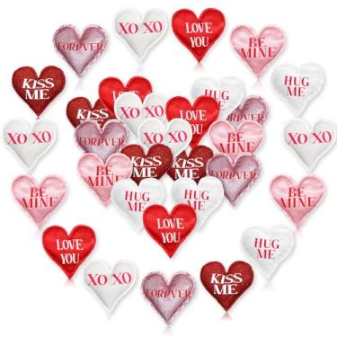 Imagem de Oudain 36 peças de 12,4 cm de tecido de enchimento de coração bandeja em camadas decoração de dia dos namorados decoração de dia dos namorados buffalo, enfeites de pendurar em forma de coração para