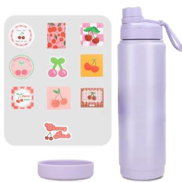 Imagem de Garrafa Térmica Inox 750ml | Vedação Antivazamento | Retém Frio/Quente | Leve p/Carro/Escritório(750ML Roxo com Base)