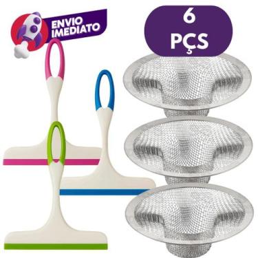 Imagem de Kit Rodinho Pia Cozinha Rodo Plástico 13Cm E Ralo Pia Aço Inox Tanque 