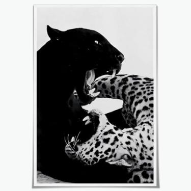 Imagem de Arte de parede moderna Pantera Negra e Branca Cartaz de Guepardo e Jaguar 1950 Vintage Funky Canvas Print Preppy Aesthetic Room Wall Decor 20 x 30 cm sem moldura