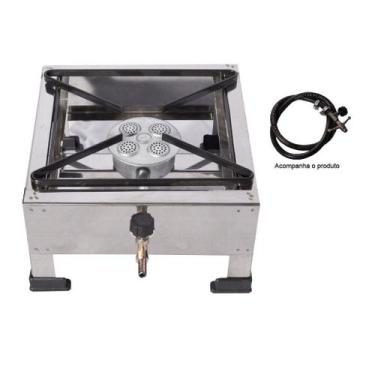 Imagem de Fogão Fogareiro Inox 1 Boca Alta Pressão Queimador Chapeirinho Kit Gás