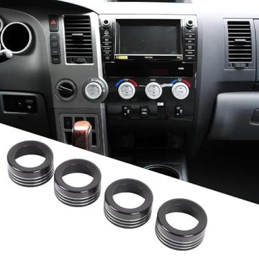 Imagem de HIRUFAIT Tampas de botão de controle A/C para console central compatíveis com acessórios Toyota Tundra 2007-2013, conjuntos de botões de botão de alumínio para ar condicionado e interruptor de volume