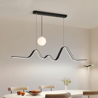 Imagem de Luminária pendente moderna de LED para cozinha e mesa de jantar, 55W, design linear, dimerizável com controle remoto, ideal para sala de jantar, sala de estar, bar e escritório (preta)