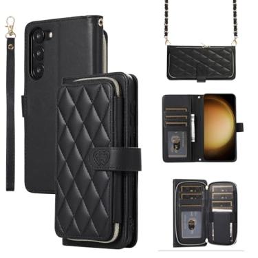 Imagem de Capa carteira para Samsung Galaxy S23 Plus, capa de couro durável com fecho magnético e 9 compartimentos para cartão, suporte, alça de pulso, corrente, capa protetora de telefone à prova de choque