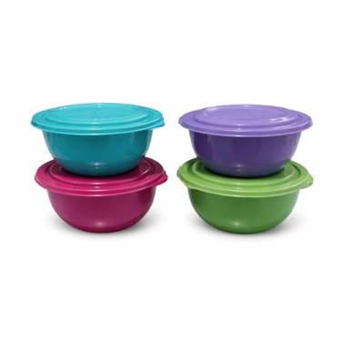 Imagem de Conjunto de Potes Plásticos com Tampa, 4 Peças, Coloridos, 700ml Cada.