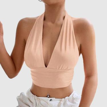 Imagem de Cropped Feminino Decote V Top Com Bojo Costas Nua Premium - SWISS BOUT