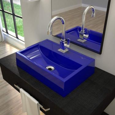 Imagem de Cuba de Apoio para Banheiro Q45w Retangular Compace Azul Escuro