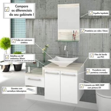 Imagem de Conjunto p/ Banheiro Gabinete com Cuba Folha Lux L38 e Espelheira Legno 831w Compace
