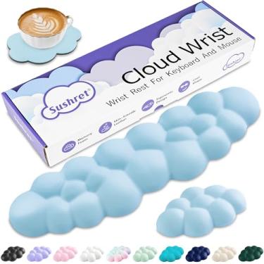 Imagem de Sushret Apoio de Pulso para Teclado em Nuvem, Espuma de Memória e Couro PU, Apoio Ergonômico para Mãos e Palmas, Acessório Gamer/Escritório, Descanso de Pulso para Computador – Azul