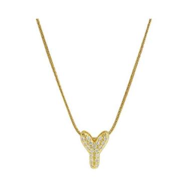 Imagem de Colar Feminino Banhado a Ouro Com Letra Inicial, Pingentes De Zircônia