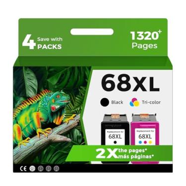 Imagem de 68XL 68e Cartuchos de tinta preta pacote combo para HP Ink 68 68e 68eXL HP68 HP68e HP68XL HP68eXL substituição para HP Envy 6155e 6555e 6100e 6165e 6152e 6500e 6552e 6558e 6110e 6558e 6110e 6552e 30e
