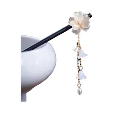 Imagem de Grampo De Cabelo Magnolia De Vidro Transparente Com Franjas De Madeira