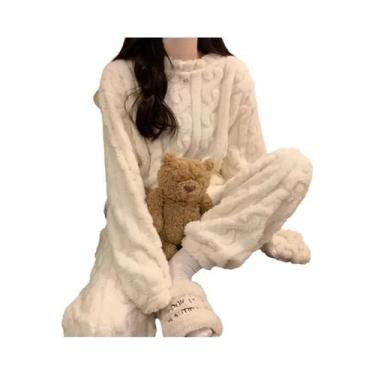Imagem de Conjunto De Pijama De Veludo Jacquard Quente Coral, Pijama Grosso Para