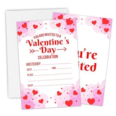 Imagem de Hsupl Convites de festa do dia dos namorados de 10 x 15 cm - Conjunto de 20 cartões de convite para brunch dos namorados com corações preenchidos com envelopes - Convite de festa de galentine para