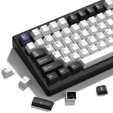 Imagem de COSTOM Double Shot PBT Keycaps Set 138 Keys, Cherry Profile Custom Keycaps 60 65 75 100 Percent for 61/64/68/84/87/100/104/108 Retro Gaming Mechanical Keyboard, Black White Blue