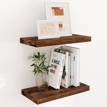 Imagem de Fun Memories Prateleiras flutuantes de parede de 40,6 cm, pacote com 2 prateleiras para quarto, cozinha, banheiro, prateleira flutuante de madeira rústica com suportes invisíveis para livros