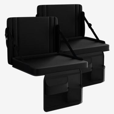 Imagem de Assentos de estádio com suporte para as costas, 2 unidades de cadeiras de arquibancada ajustáveis com encosto e assento almofadado com suporte de copo, alça de transporte e alça de ombro para eventos