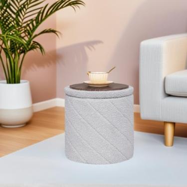 Imagem de CAIPINFUL Otomano redondo com armazenamento - mesa de centro dobrável e elegante para sala de estar e quarto - Economia de espaço, ideal para decoração de casa e organização para famílias e indivíduos