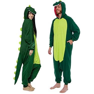 Imagem de Pijama adulto unissex Silver Lilly – Fantasia de dinossauro de pelúcia Cosplay, Verde, Large