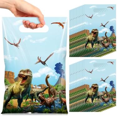 Imagem de Capoda 50 peças de sacos de dinossauro, petisco, lembrancinha de festa, doces, presentes, sacolas plásticas a granel com alça para meninos e meninas, tema de dinossauro, aniversário, chá de bebê