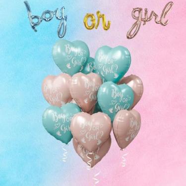 Imagem de Conjunto de 16 balões reveladores de gênero, 91 cm, rosa e azul, balões com texto de menino ou menina com balão gigante de 45,72 cm, decoração de chá de bebê e revelação de gênero
