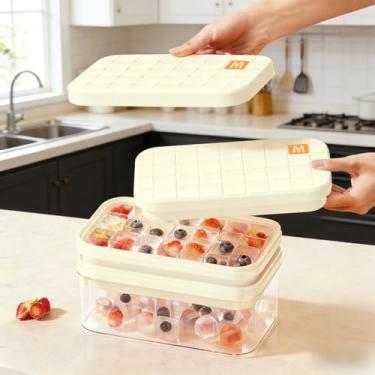 Imagem de Bandeja de gelo – Bandeja de gelo para freezer, molde de gelo para bebidas, uísque, cerveja, coquetel, café, design de tampa selada transparente para manter o gelo limpo, com pinças e 2 bandejas de