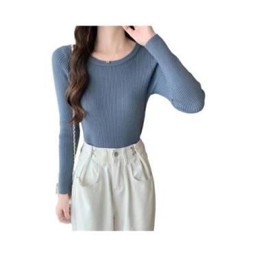 Imagem de Suéter Feminino De Tricô Gola O Ajustado Quente Outono Inverno Casual 