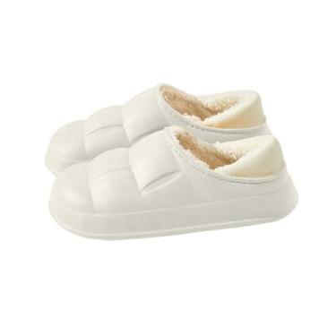 Imagem de Pantufas unissex para casais forradas com lã para inverno casual para uso interno e externo, Branco, 36