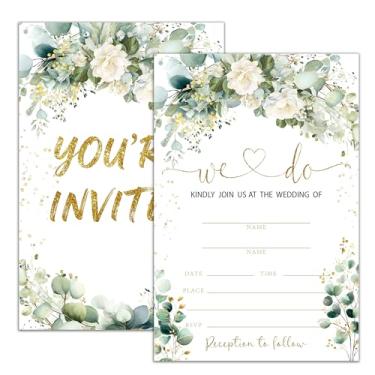 Imagem de Moonle Convites de casamento de eucalipto, convites florais de chá de casamento de 10 x 15 cm com envelopes, convites em branco de folhas verdes sálvia para chá de panela, decorações minimalistas de