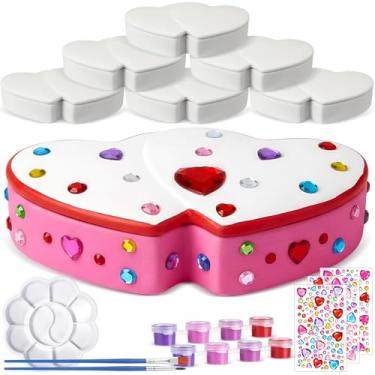 Imagem de Teenyyou 14 peças pinte suas próprias caixas de joias de cerâmica, conjunto de artesanato inclui 6 organizadores de armazenamento de joias sem pintura, 2 tiras de tintas com 2 pincéis, 1 paleta de 3