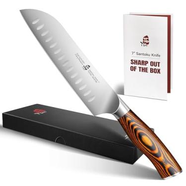 Imagem de (18cm , Fiery) - TUO Santoku Knife - 18cm Santoku Chef Knife Kitchen Knife - Vegetable Knife Cutlery - Hollow Ground German Steel Blade - Pakkawood Handle - Fiery Series