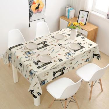 Imagem de Toalhas de mesa com tema de costura, acessórios de mesa padrão de máquina de costura para meninas, adolescentes e mulheres, decoração de cozinha adulta, capa de mesa de costura vintage rústica marrom