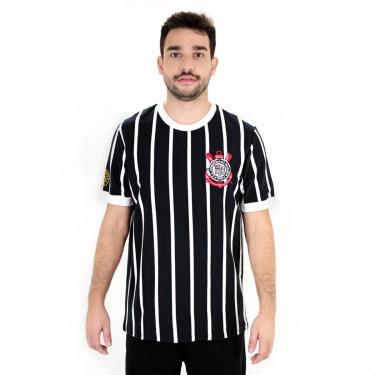 Imagem de Camiseta de Time Coimbra Corinthians Retrô Listrado Preto - Masculino-Masculino