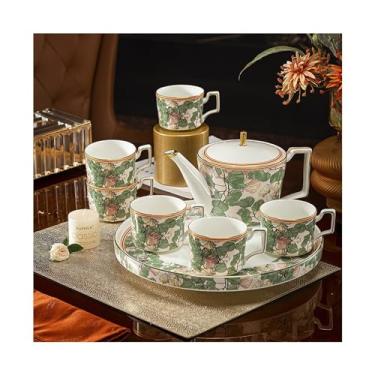 Imagem de Conjunto de café de cerâmica de 8 peças para servir bebidas, conjunto de bule e xícara de chá, combinação de bule de chá doméstico, conjunto de chá doméstico multifuncional jarra de água