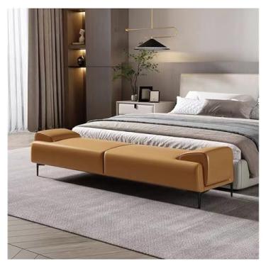 Imagem de KEG801302 Otomano estofado moderno - Banco estofado no final da cama para maquiagem e quarto, canto de pé de couro com braços decorativos (laranja, 180 x 45 x 45 cm)