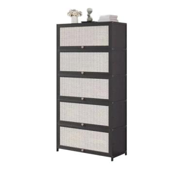 Imagem de Estante organizadora de bambu de vários andares, com tampa dobrável, portas de plástico de tecido flutuável, para estudo em casa ou escritório prateleira de livros (C80 x L 32 x A 172 cm)