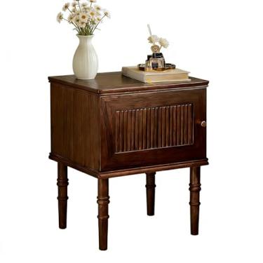 Imagem de KXPSWGE Mesa de cabeceira de nogueira, design de casa de fazenda, mesa de cabeceira de madeira maciça com gavetas, design de coluna romana, mesa de canto de meados do século para quarto, sala de estar