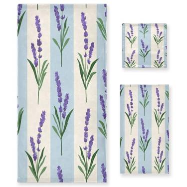 Imagem de xigua Conjunto de toalhas de banheiro de flores de lavanda absorvente macio 3 peças toalha de banho toalha de mão toalhas decorativas para banheiro, academia, hotel, praia, piscina