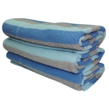 Imagem de Toalha de Banho Listrada Grande 64x133cm Algodão Macio Design Moderno Cores Vibrantes(Cinza e azul-claro)