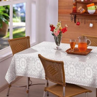 Imagem de Toalha de Mesa Térmica Impermeável Plástica Ultra Grossa Retangular 4 6 8 10 Lugares Fácil Limpeza para Cozinha e Sala(Renda Artesanal,6 Lugares)