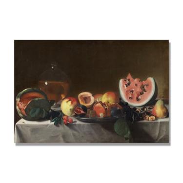 Imagem de Arte em tela vintage de frutas mortas, pintura clássica de cozinha country, decoração de parede de casa de fazenda quente para sala de jantar e cozinha. C29. 60x90cm-23,7x35,5 pol. Somente tela