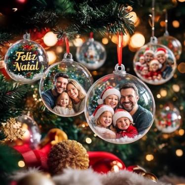 Imagem de Kit com 5 Bolas de Natal Transparentes Bola Acrílica Esfera Transparente para Fotos Enfeite Objetos Pequenos, 8cm de Diâmetro, Decoração Natalina