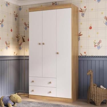 Imagem de Guarda-roupa Infantil 92cm 3 Portas e 2 Gavetas Encanto Multimóveis Mp4447 Madeirado/branco