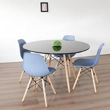 Imagem de Conjunto Sala de Jantar Mesa Eiffel Tampo Mdf com 4 Cadeiras Eiffel Pp Rivatti Azul Bali/preto