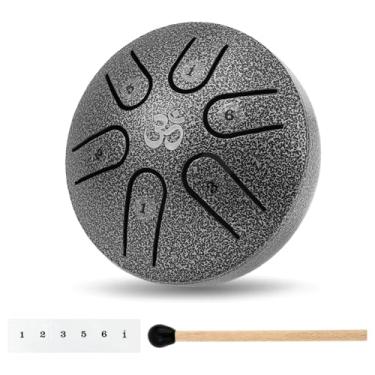 Imagem de Mini tambor de língua, instrumentos musicais de aço de 7,6 cm com baqueta e livro de música, tambor de chuva portátil para exterior, bateria de mão para educação musical, concerto, ioga para